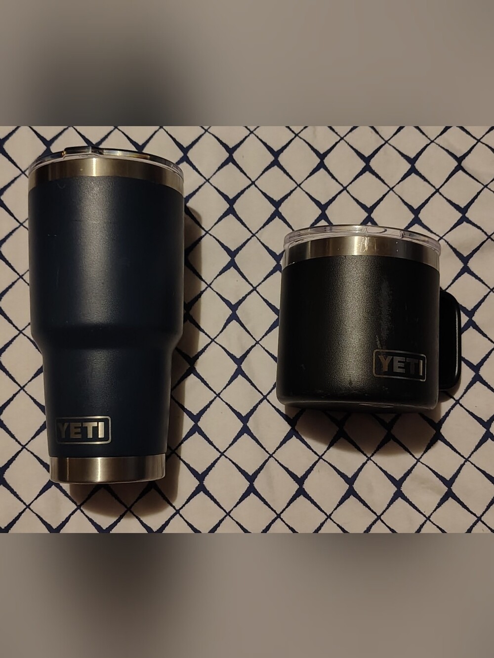 YETI Stainless Steel 30oz Navy Tumbler and 14oz Black Coffee Mug With Lids